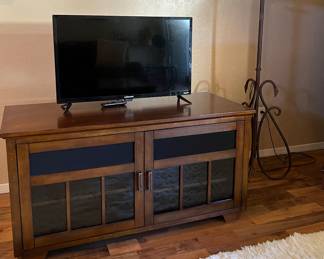Media Center, TV, Iron Floor Lamp w Copper Shade