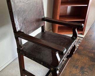 Spanish Revival Carved Wood Arm Chair, Bookcase