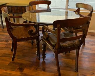 Rustic Dining Table Round w 4 Chairs (note the detail!)