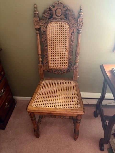 19th century caned hand carved chair
