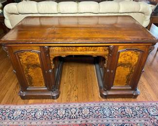 180 Antique Burled Walnut Partners Kneehole Deskmin