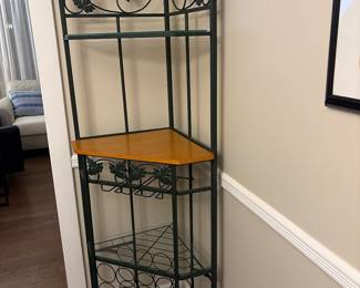 Corner metal and wood shelf /bakers rack