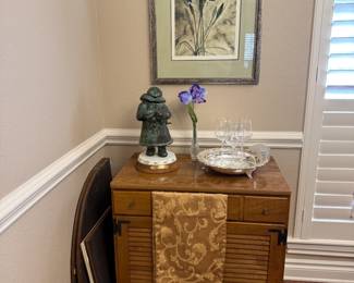 Robert Cavanaugh Bronze, David M. Band original watercolor. Ethan Allen cabinet.