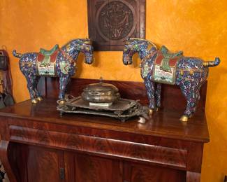 Beautiful Cloisonné horse, donkeys for Christmas! A ram and cranes, WOW!
