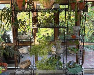 Amazing potted succulents, and vintage planters (iron rack not for sale)