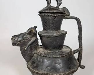 Benin Bronze Ritual Vessel Metal Reproduction, Vintage