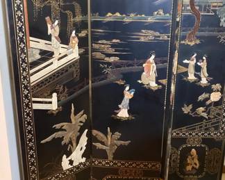 Chinese Chinoiserie Black Lacquer Room Divider
