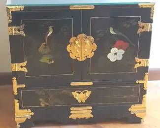Asian Inspired Painted Side Table Cabinet