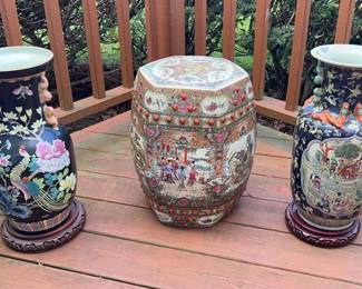 Chinese Porcelain Garden Seat And Vases
