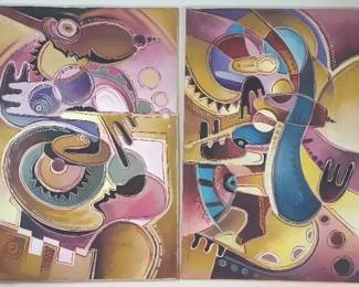 David Awofodunbo Dyptic Mixed Media On Canvas