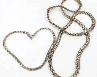 Sterling Silver Fancy Braided Necklace And Bracelet