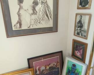 7 Pieces Of African Art, 2 Black White Photographs, Black White Print, Mixed Media