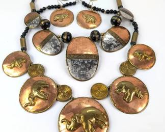 Handmade African Copper Brass Beaded Necklace Earrings Sets