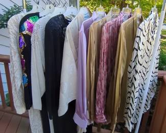 Vintage 1990 2000s Fancy Knit Maxi Dresses W Beading, Silk Kimono 5 Silk Blouse Sz L 22