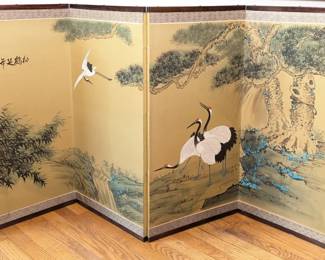 Japanese Byobu 69 Four Panel Silk Screen, Vintage