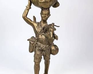 Gilt Metal Sculpture Of African Hunter