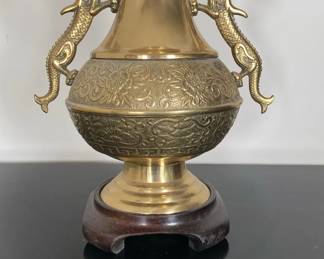 Brass Dragon Handle Vase, Vintage
