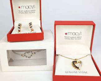 18 Kt Gold Over Sterling Diamond Sapphire Jewelry Set