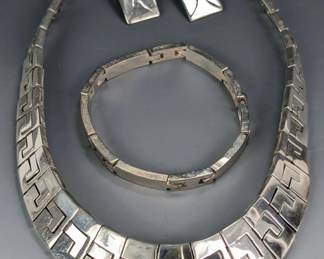 950 Silver Statement Necklace with 925 Earrings and Bracelet