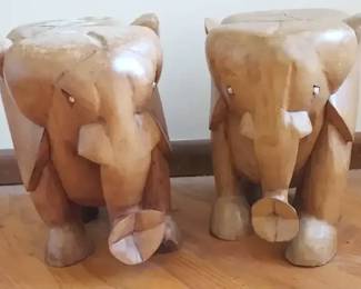Hand Carved Wooden Elephant Stools