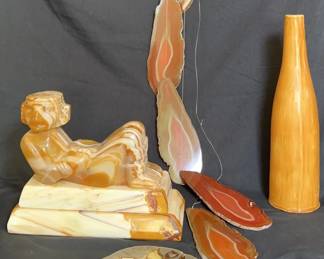 Onyx Marble Statue Plus Gemstone Pieces And Pottery