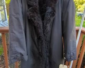 Vintage Trench Coat Lined In Black Dyed Opossum Fur
