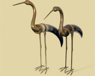 Vintage Brass And Horn Crane Figures