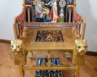 02 King Tuts Throne Gilt Replica Chair With Mother Of Pearl And Wood Inlay