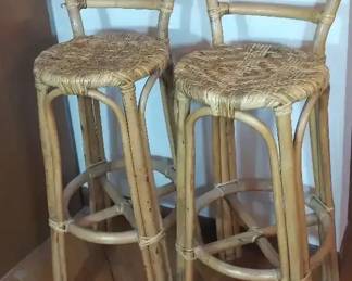 Vintage Bamboo And Rattan Bar Stools