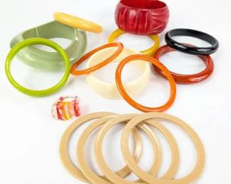 Colorful Bangle Bracelet Collection With Some Bakelite