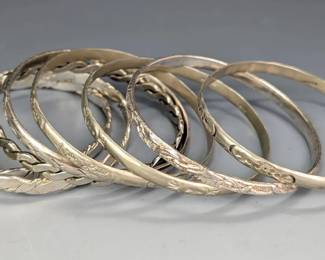 Eight Sterling Silver Bangle Bracelets
