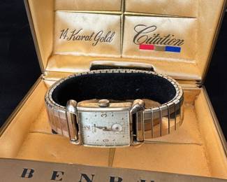 GORGEOUS BENRUS 14K GOLD FILLED/ 17 JEWEL MECHANICAL WIND WATCH
