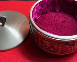 NORWEGIAN PEWTER AND VELVET TRINKET DISH FROM SNORRE.