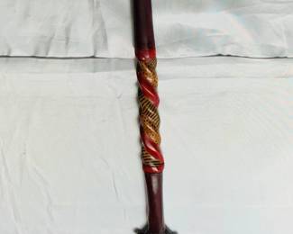 AFRICAN HAND CARVED LION AND ELEPHANT WALKING CANE