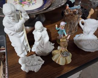 Nativity set/ Napcoware/ Josef Orig fairy elf/ milk glass and more
