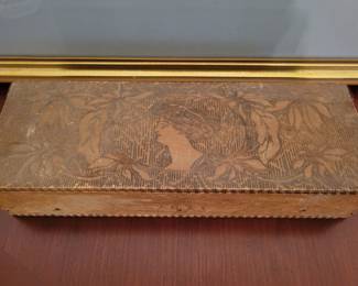 Vintage Burnt Pyrography wood box