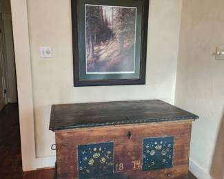 2nd primitive painted trunk, norman lovell signed numbered print