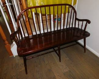 VINTAGE DREW DREW CHERRY WINDSOR SPINDLE BACK DEACONS BENCH