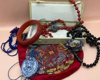 Chinese Cinnabar Cloisonne Jewelry