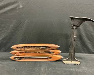 Weaving Shuttles And Cast Iron Shoe Stand