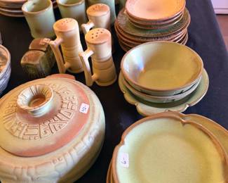 Frankoma dishware + serving pieces, including Aztec Desert Gold