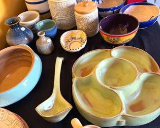 Frankoma dishware + serving pieces, including Aztec Desert Gold