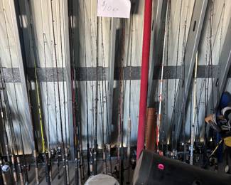 Sporting goods section that’s a telescope bottom right hand corner of this picture And a bunch of fishing poles and fishing reel many makes and brands from pen to Shakespeare, Abu Garcia, ugly sticks Falcons All-Star castaways many many good rod and reels here