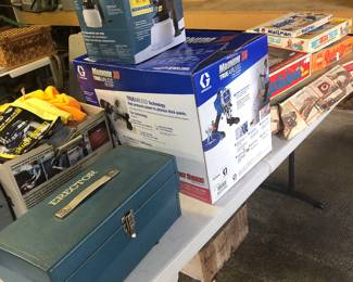 Old Erector set, very old children games, various buffers and several spray painting gun (one is NEW)!
