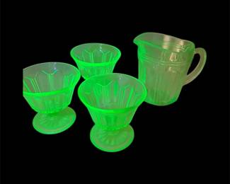  05 Vintage Uranium Sherbet Dishes And Small Pitcher