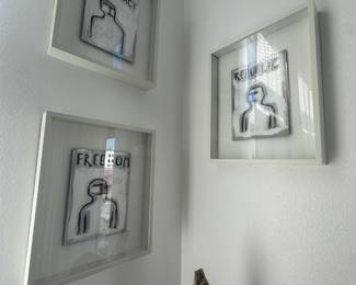 ralph lazaar framed painting triptych 12x18s