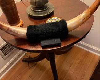 Steer horn piece  vintage round pedestal table