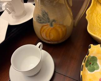 Hand painted ceramic pumpkin pitcher