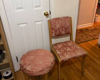 Upholstered chair to go with mid-century bedroom, set desk and footstool