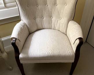 Two Queen Anne Style Tuffed Wingback Armchairs